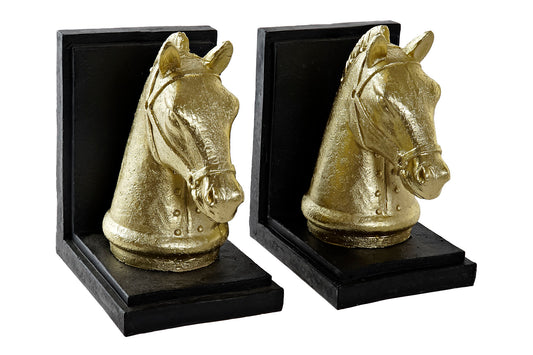 Buchstützen mit Pferdekopf – Gold &amp; Schwarz | 2er-Set