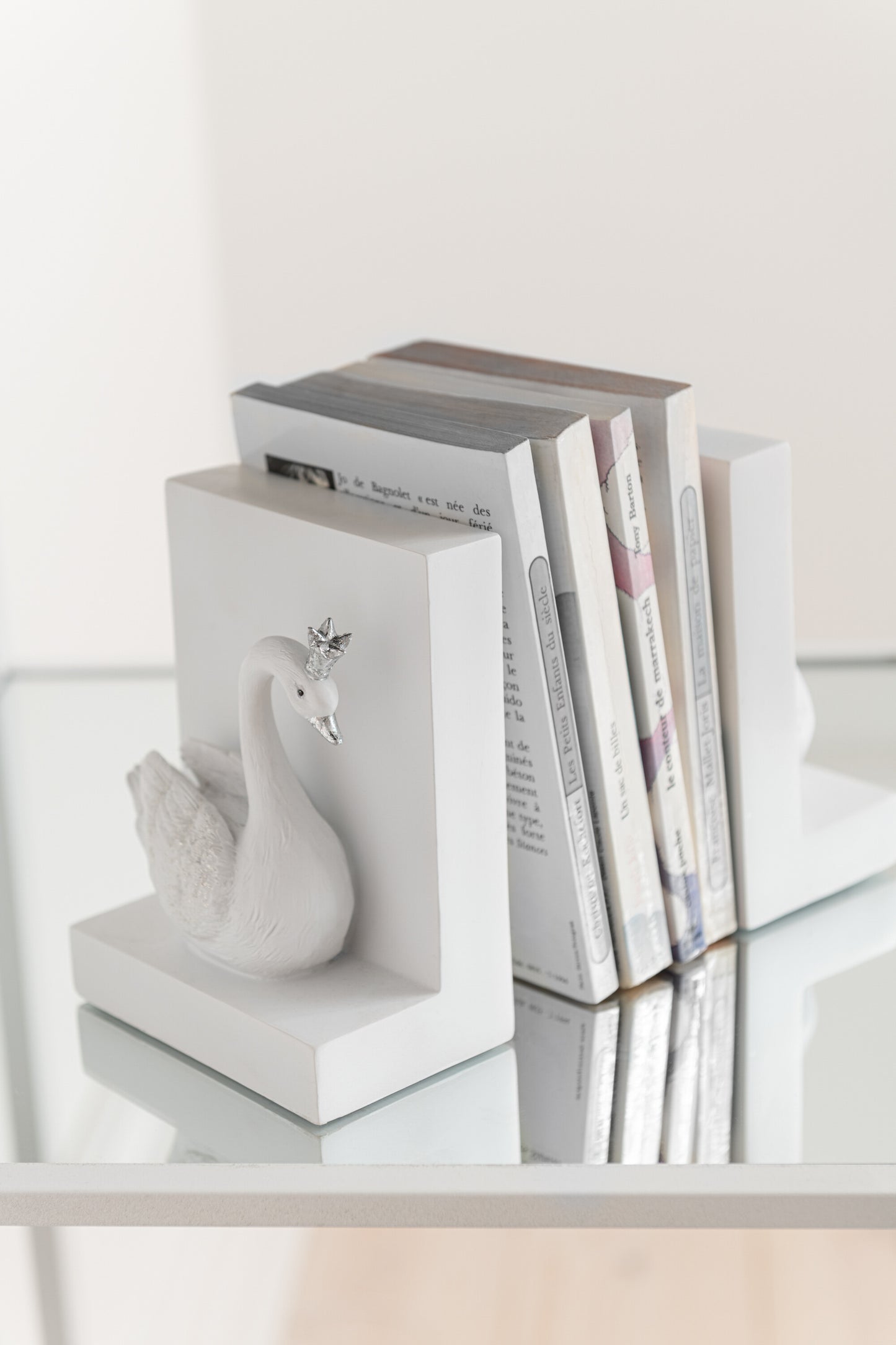 Boekensteunen Zwaan Wit & Zilver – J-Line – Set van 2
