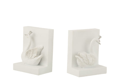 Boekensteunen Zwaan Wit & Zilver – J-Line – Set van 2