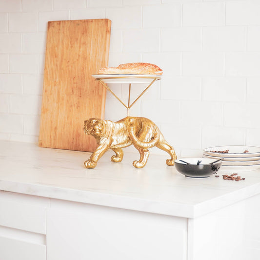 Gouden tijger bordenhouder van Housevitamin – chique keukendecoratie