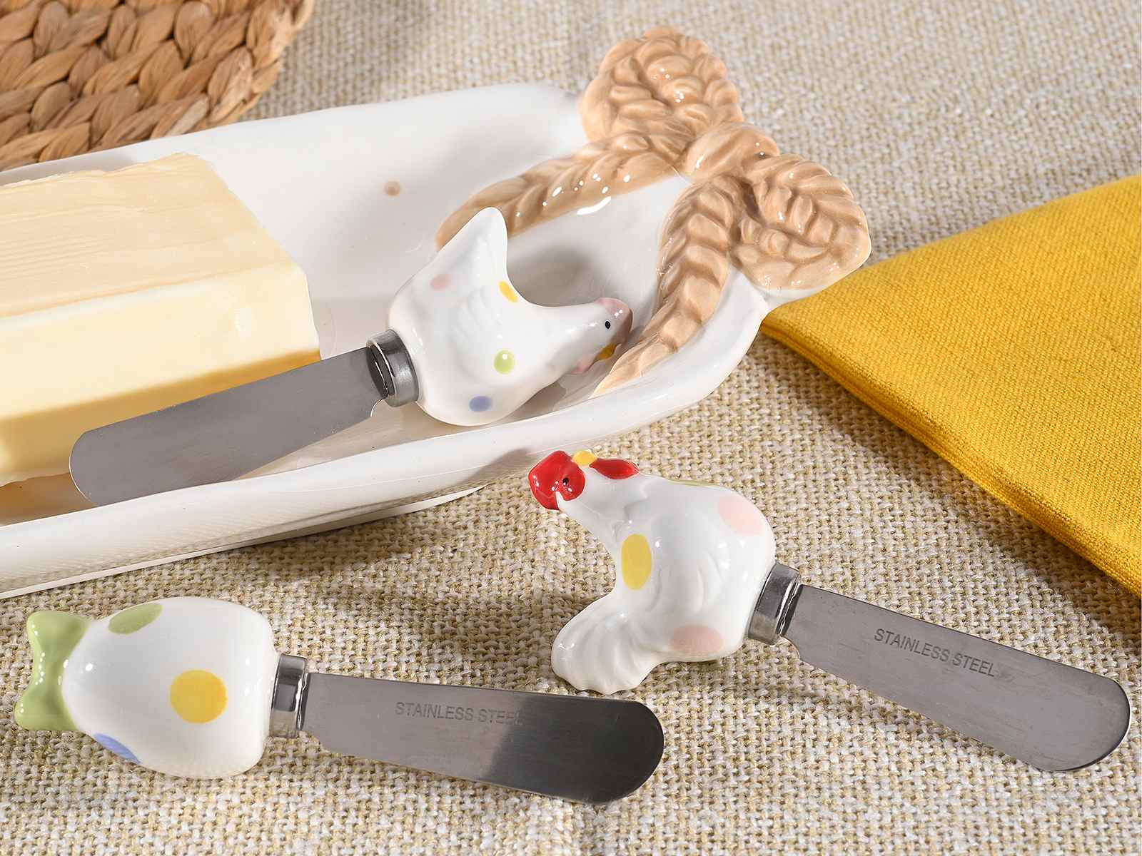 kip botermesjes set van 3 keramiek kip smeermes boter mes