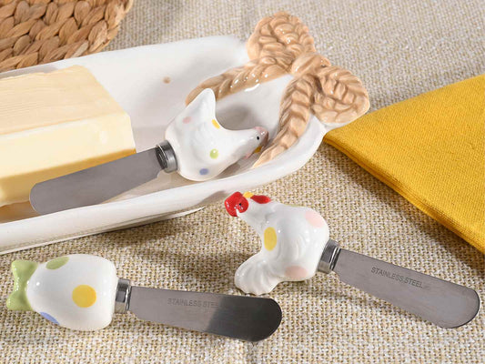 kip botermesjes set van 3 keramiek kip smeermes boter mes