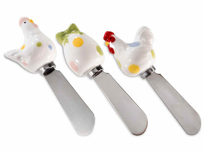 Kip Botermesjes Set van 3 – Smeermesjes met Keramiek Kip