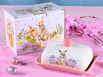 keramiek botervloot konijn bunny print paas servies botervloot