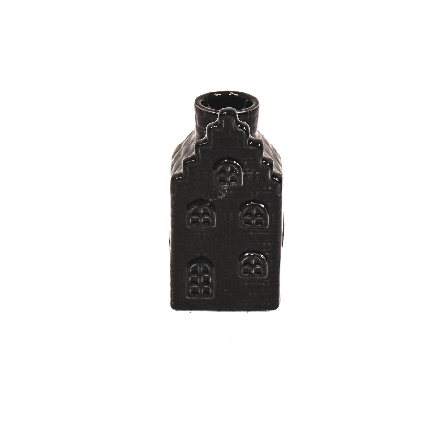 Zwart Keramiek Huisje – Kaarsenhouder – 11 cm