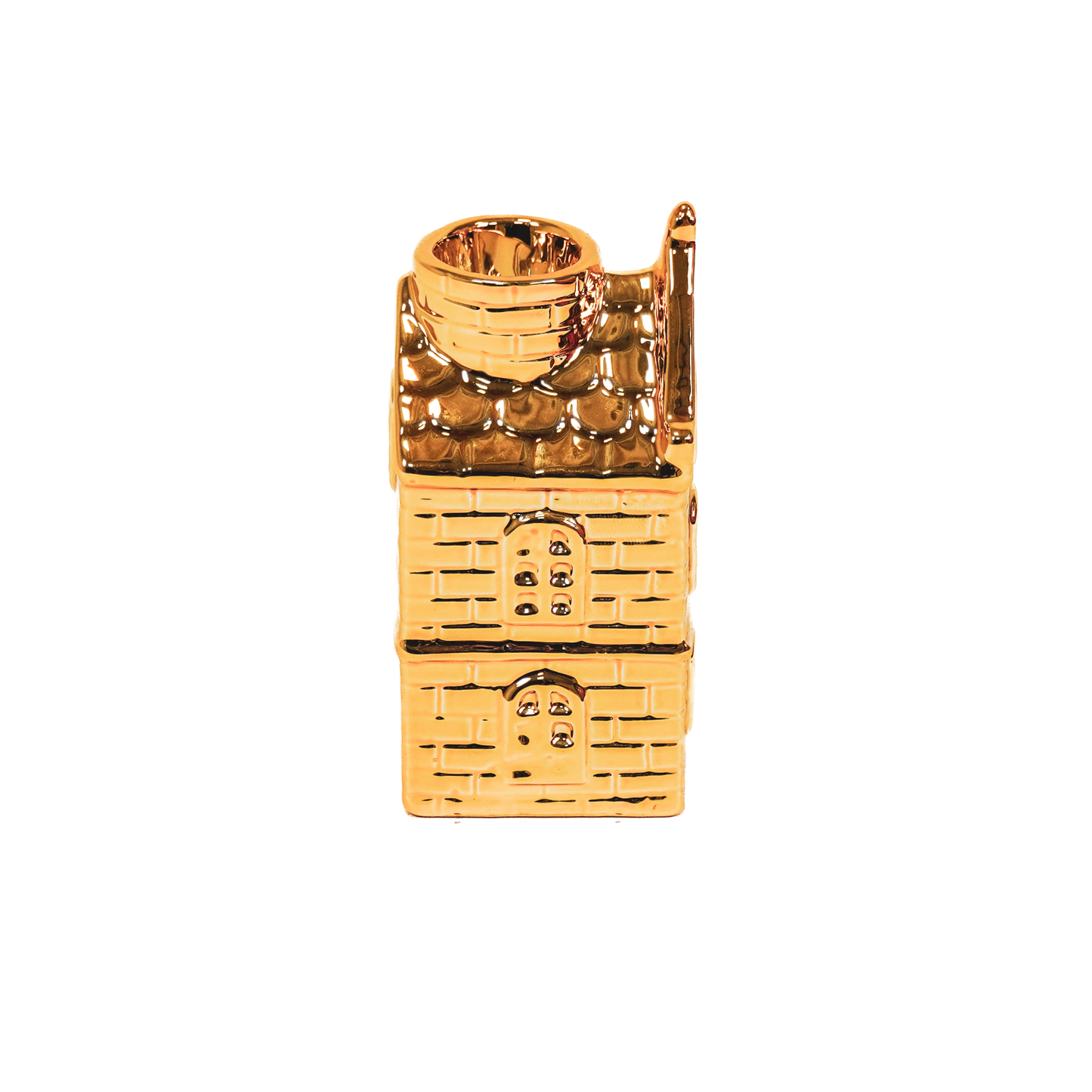 Gouden Keramiek Huisje – Kaarshouder – 11 cm