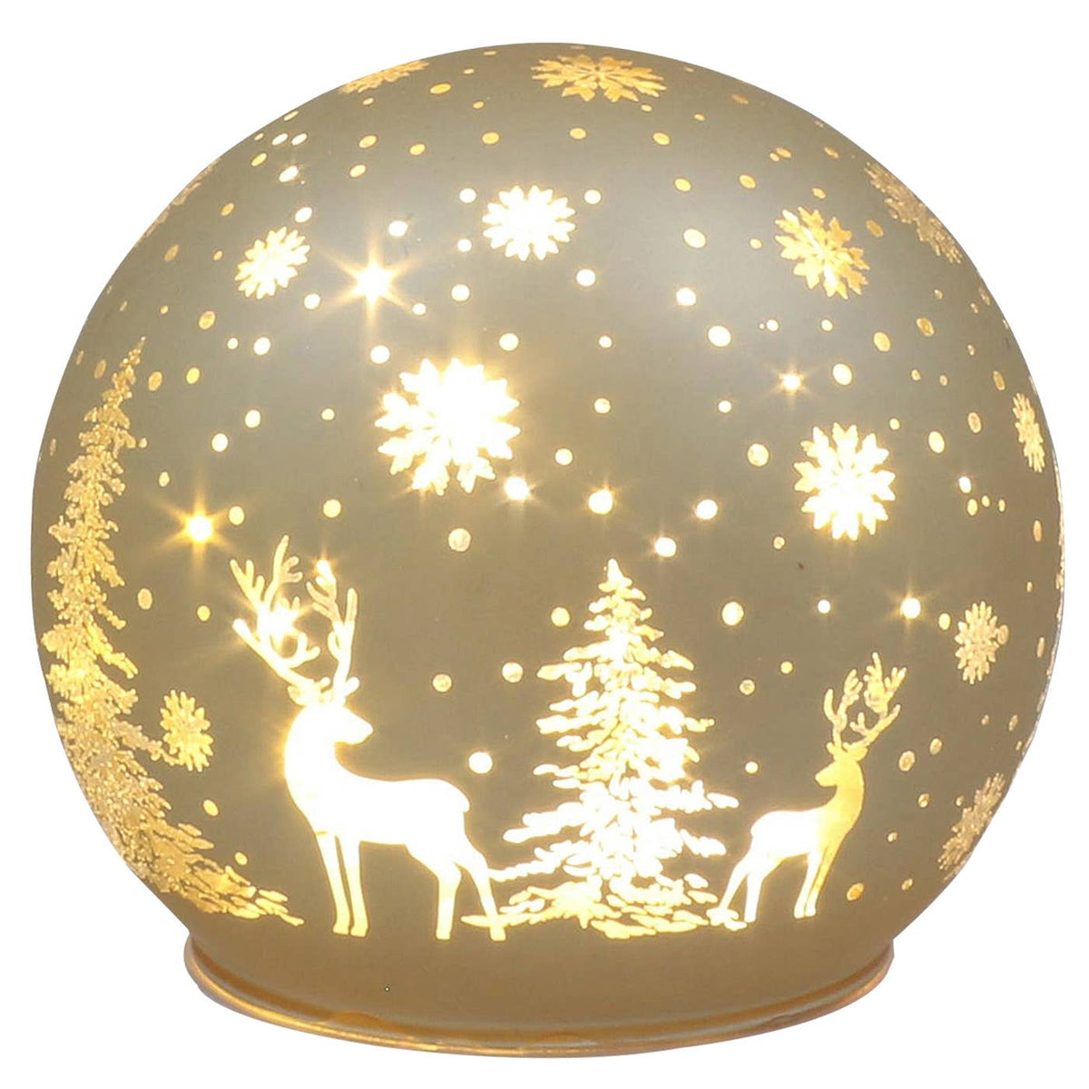 Glazen LED Kerstbal met Herten & Winterbos – Goud, Rood of Groen | 10 cm