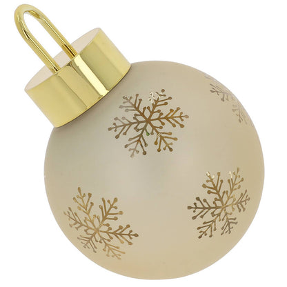 Glazen LED Decoratie Kerstbal Crème-Goud met Sneeuwvlokken – 15 cm