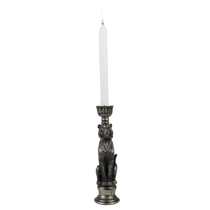 Silberner Tiger Kerzenständer – Luxuriöser Blickfang 25 cm