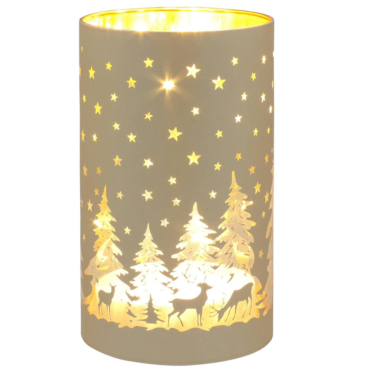 Glazen LED Kerstlamp met Wintertafereel – Zwart, Crème-Goud of Rood | 15 cm