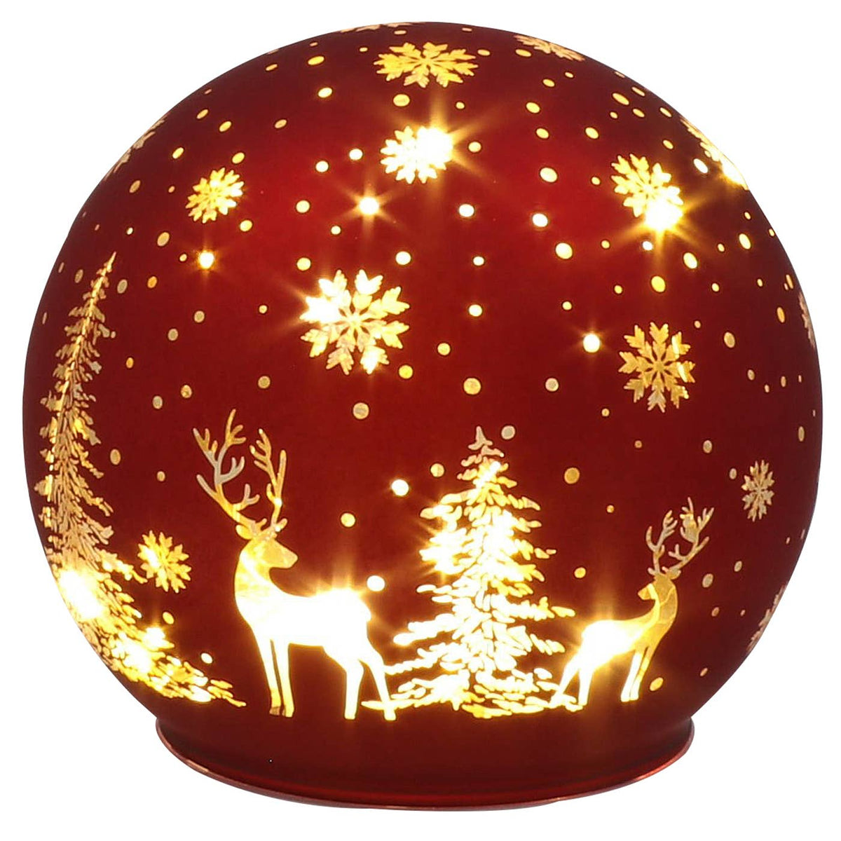 Glazen LED Kerstbal met Herten & Winterbos – Goud, Rood of Groen | 10 cm