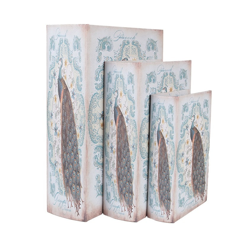 Decoratieboek opbergdoos pauw set van 3 Clayre & Eef vintage