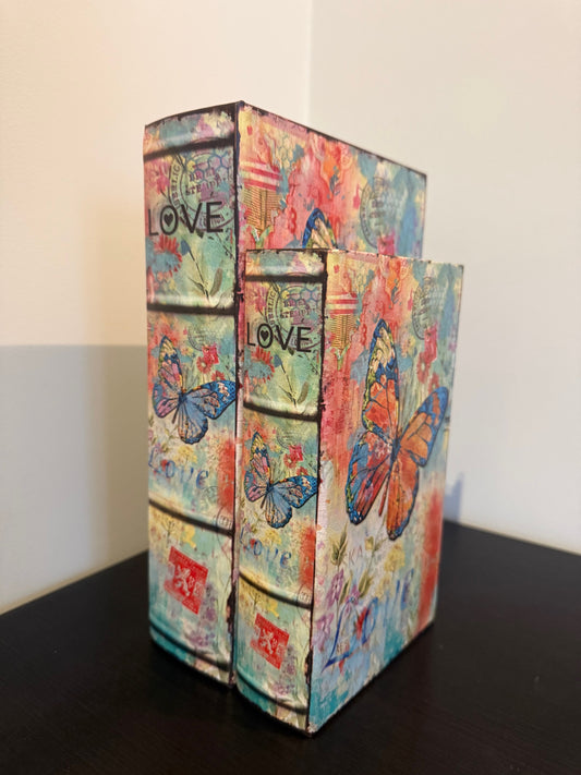 decoratieboek vlinders set van 2 vintage boekendoos opbergboek