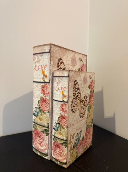 Decoratieboek Vlinder & Rozen – Boekendoos Set van 2