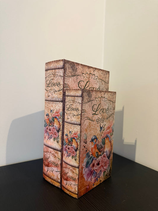 decoratieboek vogels set van 2 vintage boekendoos opbergboek