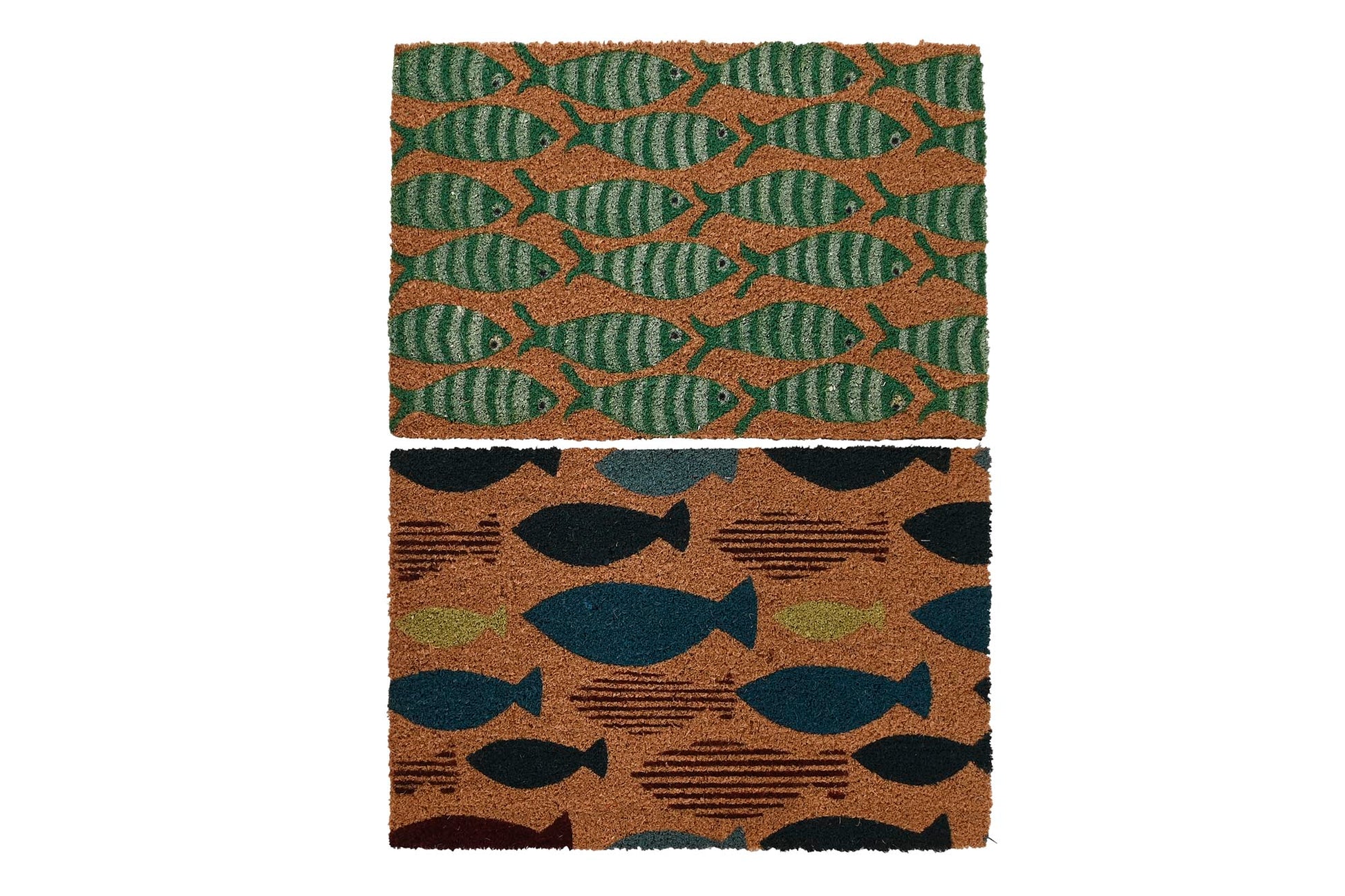 Deurmat met vissenprint – kokosvezel en rubber voor maritieme entree