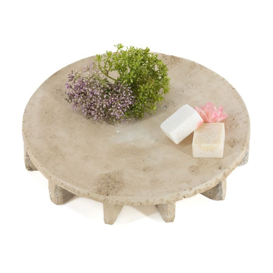Decoratief plateau Ridge beige van ruw aardewerk 29 cm met verhoogde onderzijde