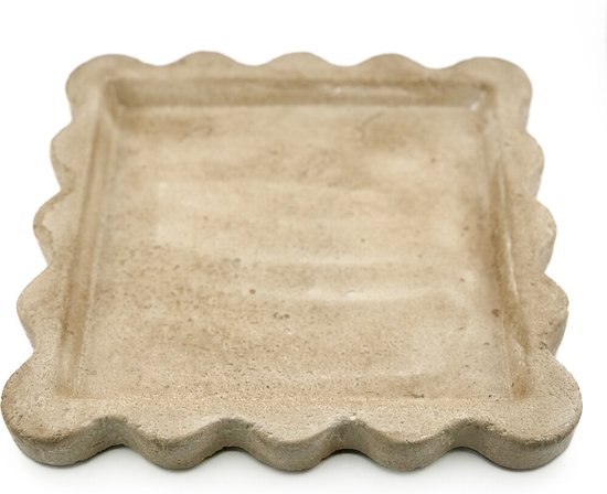 aardewerk dienblad beige met golvende rand decoratief plateau 25 cm