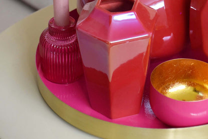 Rond Dienblad Fuchsia Goud – Metaal – Ø 26 cm