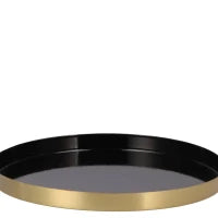 Klein rond zwart metalen dienblad met gouden rand – Ø 26 cm