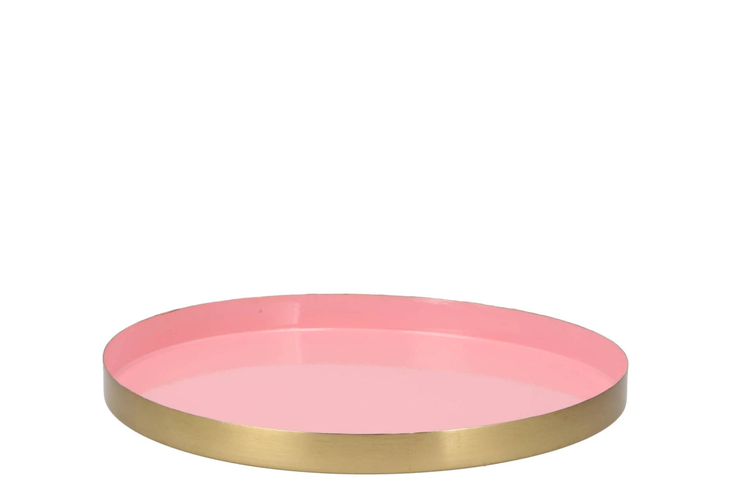 Rond roze metalen dienblad met gouden rand – Ø 26 cm