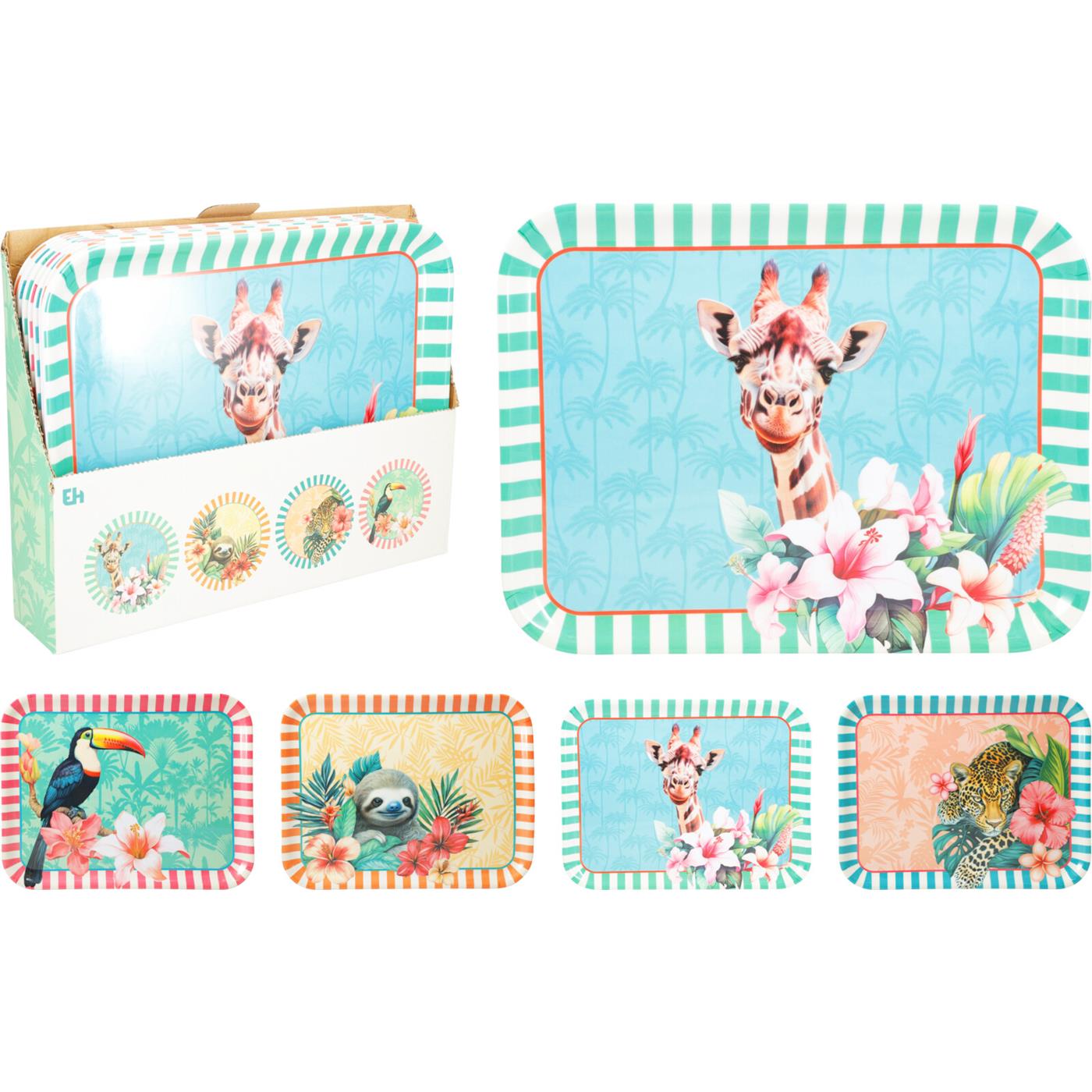 Melamine dienblad 37x29 cm jungle servies giraffe luiaard toekan luipaard