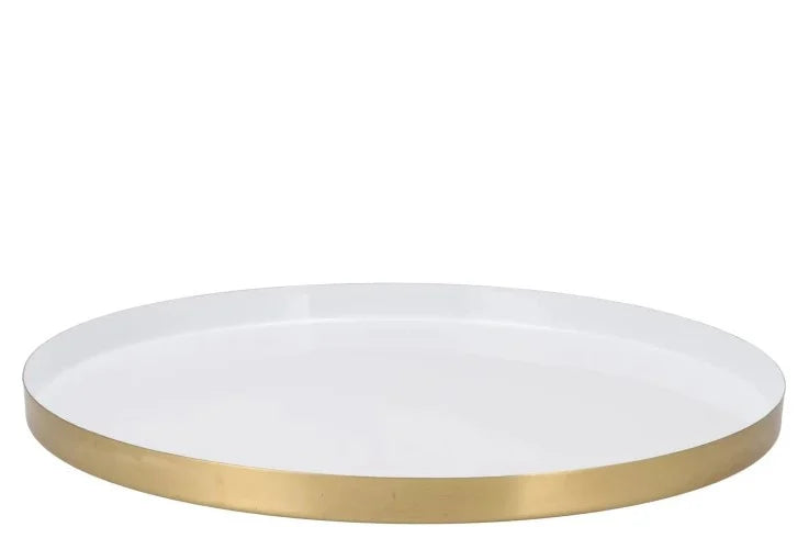 Rond dienblad wit met goud van metaal Ø 33 cm