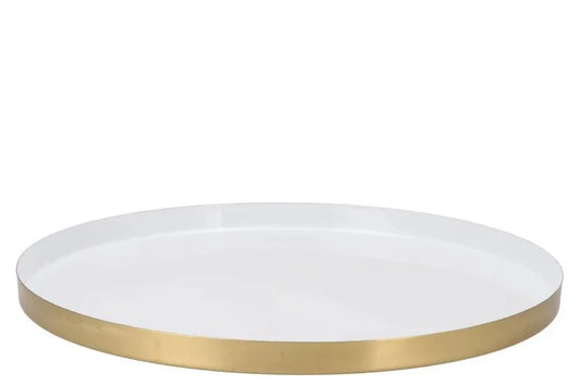 Rond dienblad wit met goud van metaal Ø 33 cm