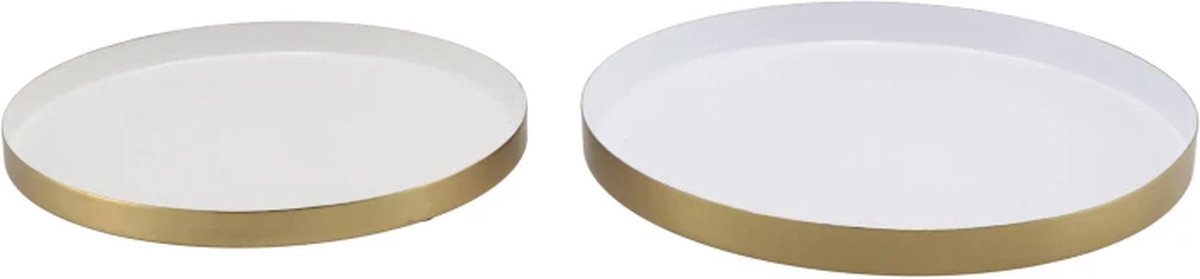 Set van 2 ronde dienbladen wit met goud Ø 22 en 26 cm