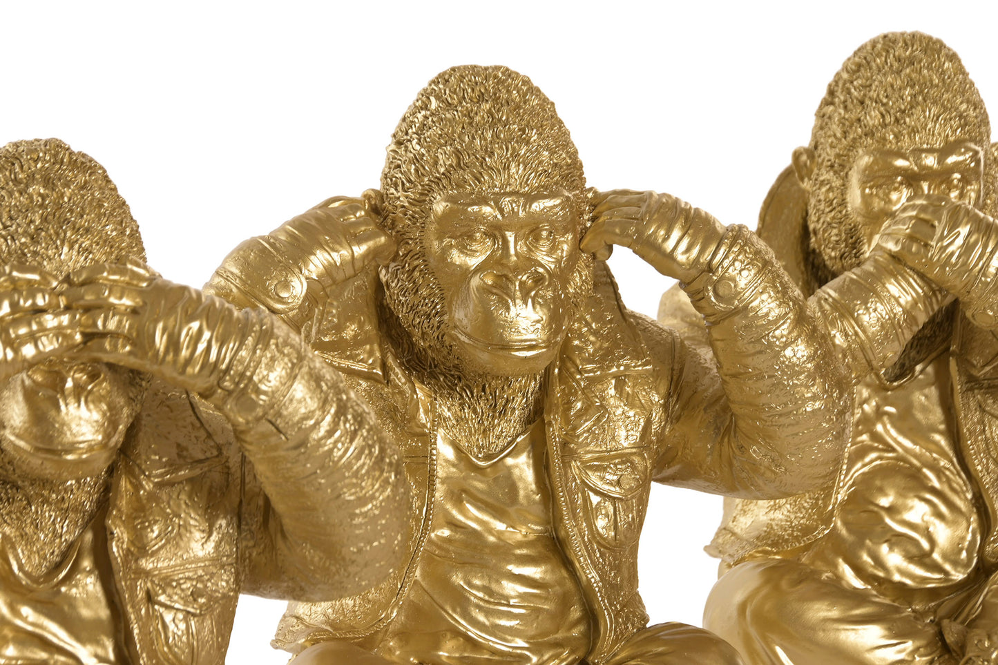 Set van 3 Gouden Gorilla Beelden See No Evil – Resin Decoratie 23 cm