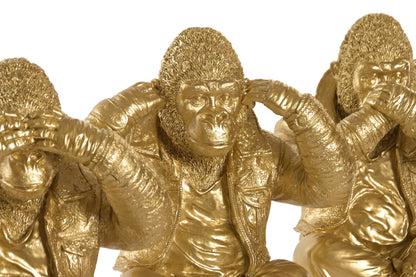 Set van 3 Gouden Gorilla Beelden See No Evil – Resin Decoratie 23 cm