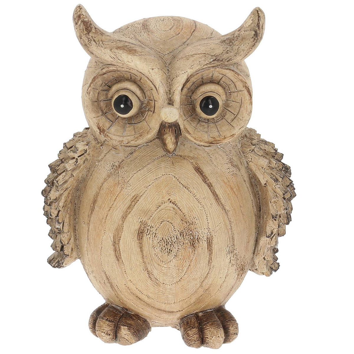 Uil decoratie van polyresin met geschilderde houtnerf-look 12 x 7 x 16 cm