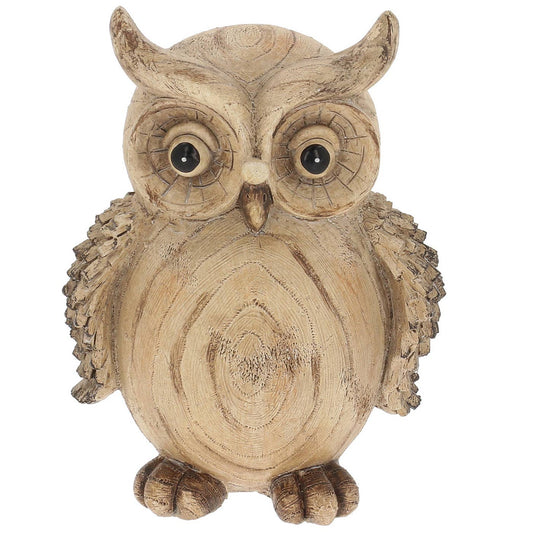 Uil decoratie van polyresin met geschilderde houtnerf-look 12 x 7 x 16 cm