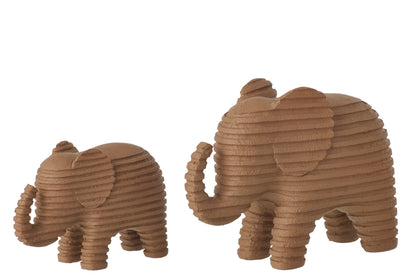 J-Line bruine olifant beelden van polyresin in klein en groot met geribbelde structuur