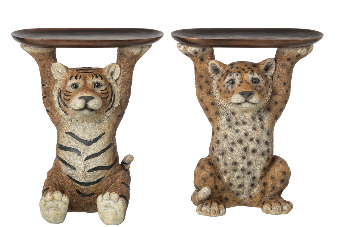J-Line tijger of panter met donkerbruin dienblad van polyresin