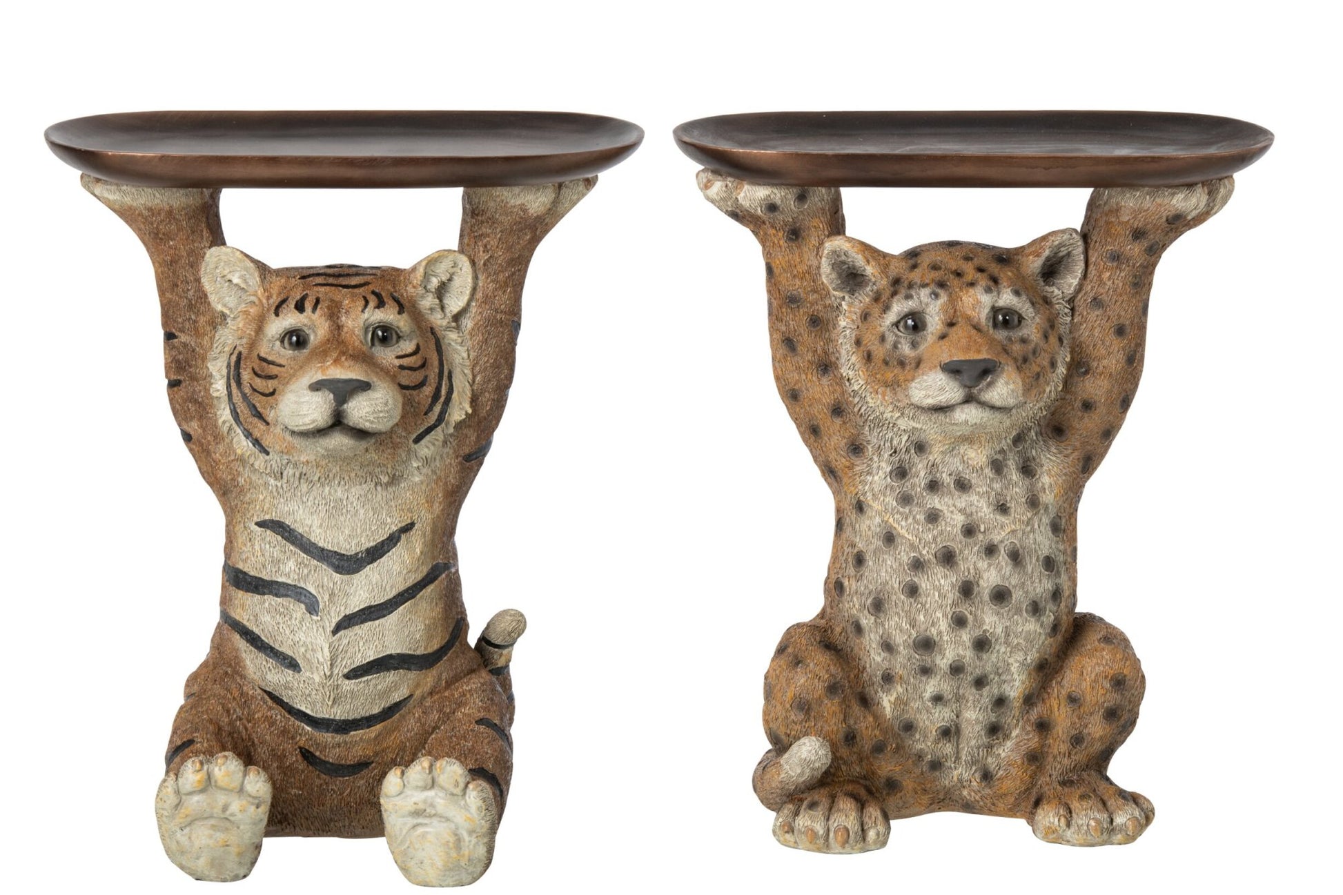 J-Line tijger of panter met donkerbruin dienblad van polyresin