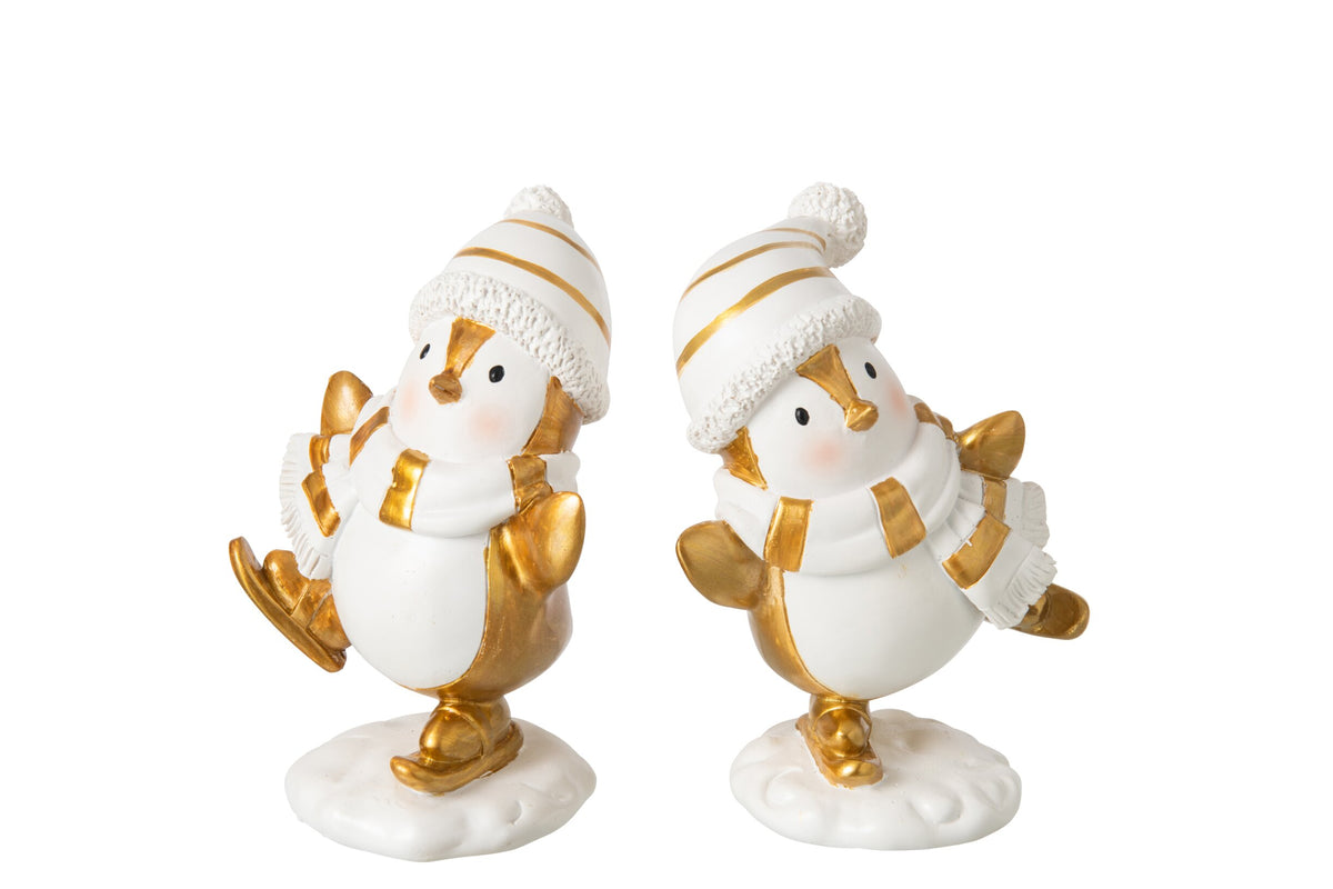 Pinguïn Kerstdecoratie Wit & Goud J-Line – 2 maten | 2 varianten