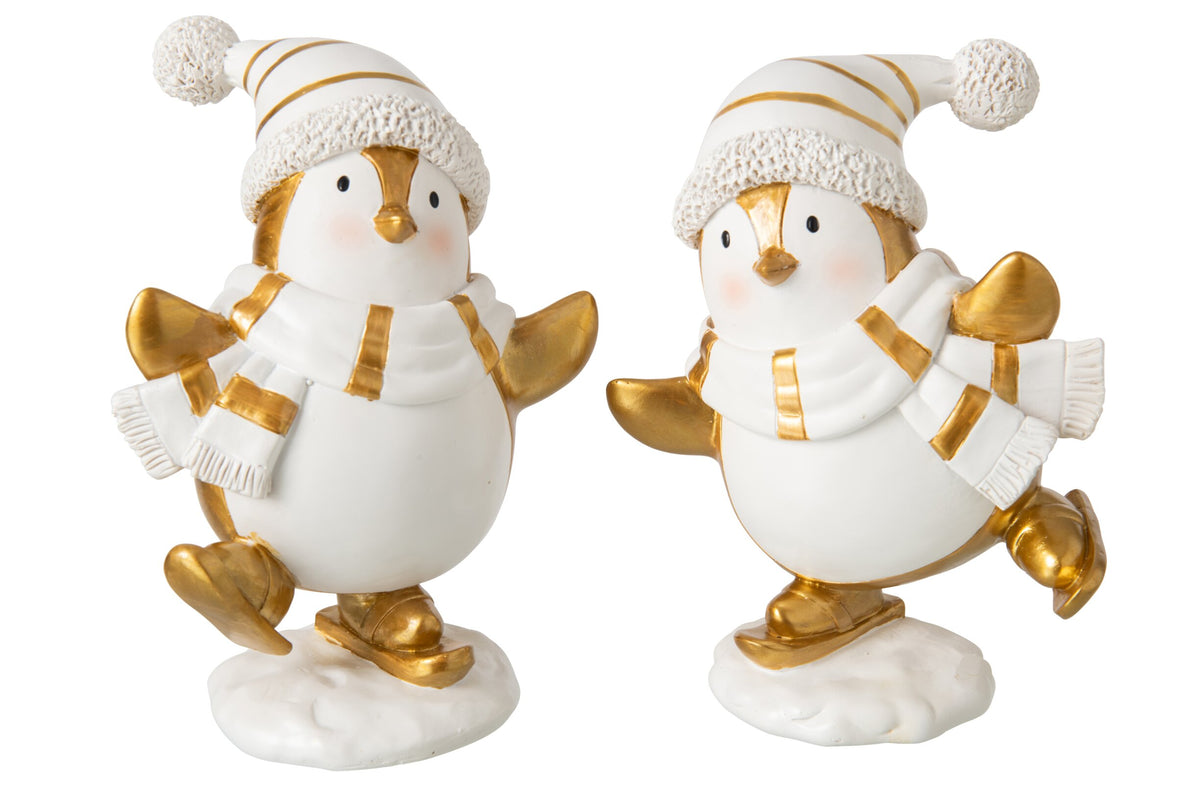 Pinguïn Kerstdecoratie Wit & Goud J-Line – 2 maten | 2 varianten