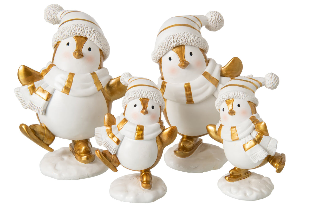 J-Line pinguïn kerstdecoratie wit goud van polyresin in 11,5 en 19 cm en 2 houdingen