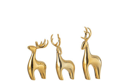 Set van 3 gouden rendieren J-Line van polyresin met gegalvaniseerde finish circa 12, 15 en 16 cm