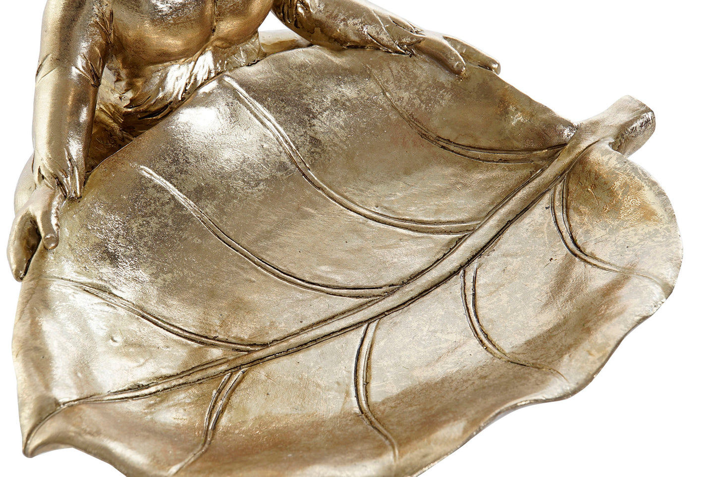 Monkey with Leaf Statue – Golden Decorative Bowl