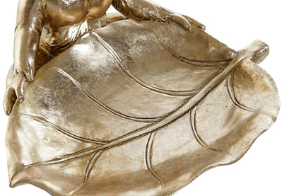 Monkey with Leaf Statue – Golden Decorative Bowl