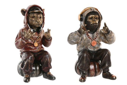 Street style dierenbeeld van resin met hoodie, koptelefoon en ketting, verkrijgbaar als luipaard of aap. Urban woondecoratie voor een modern interieur.