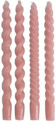 Dinerkaarsen Spiraal – Set van 4 – Perzik/Roze – 31 cm