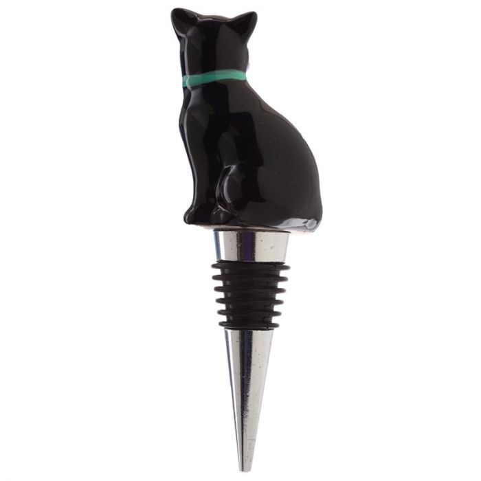 Flaschenverschluss mit schwarzer Katze – Weinzubehör aus Keramik