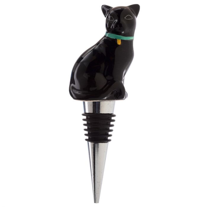 Flaschenverschluss mit schwarzer Katze – Weinzubehör aus Keramik