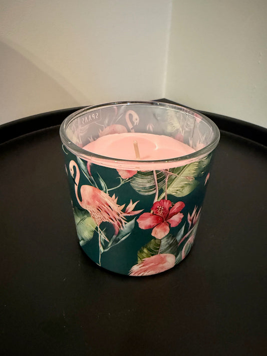 Geurkaars Flamingo – Jungle Print – Glas – 9×9×8 cm