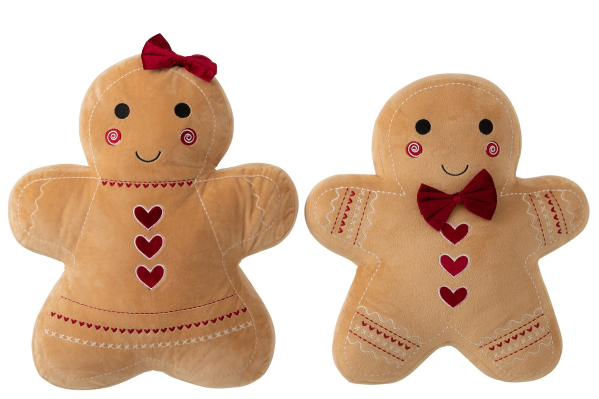J-Line gingerbread kussen van 100% polyester 45 x 49 cm in 2 varianten