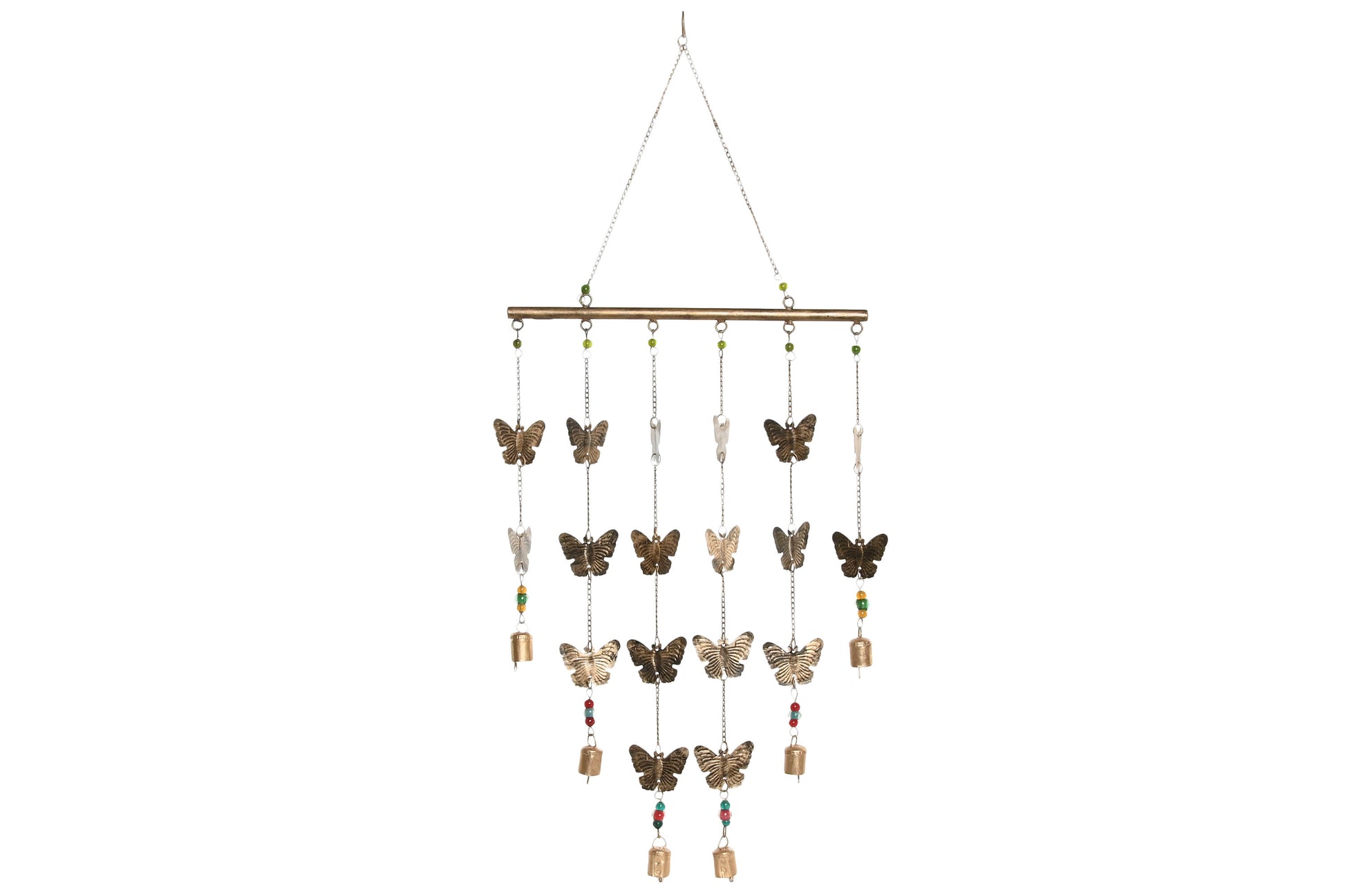 wanddecoratie vlinders antiek goud metaal hanger met kettingen en kralen