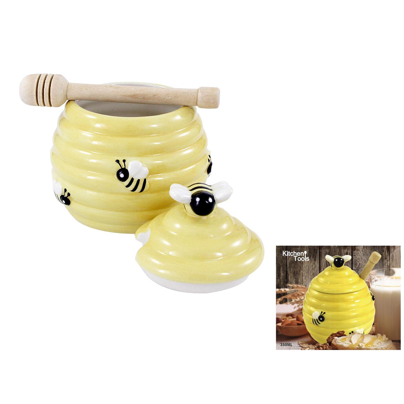 honingpot geel bijtjes keramiek honingpot met lepel keukenaccessoire 350ml